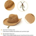 thumbnail image 6 of Straw Cowboy Hat Wide Brim Sun Hat Cowgirl Summer Panama Hat with Chin Strap Men Women KidTravel Outdoor Famliy Hat, 6 of 7