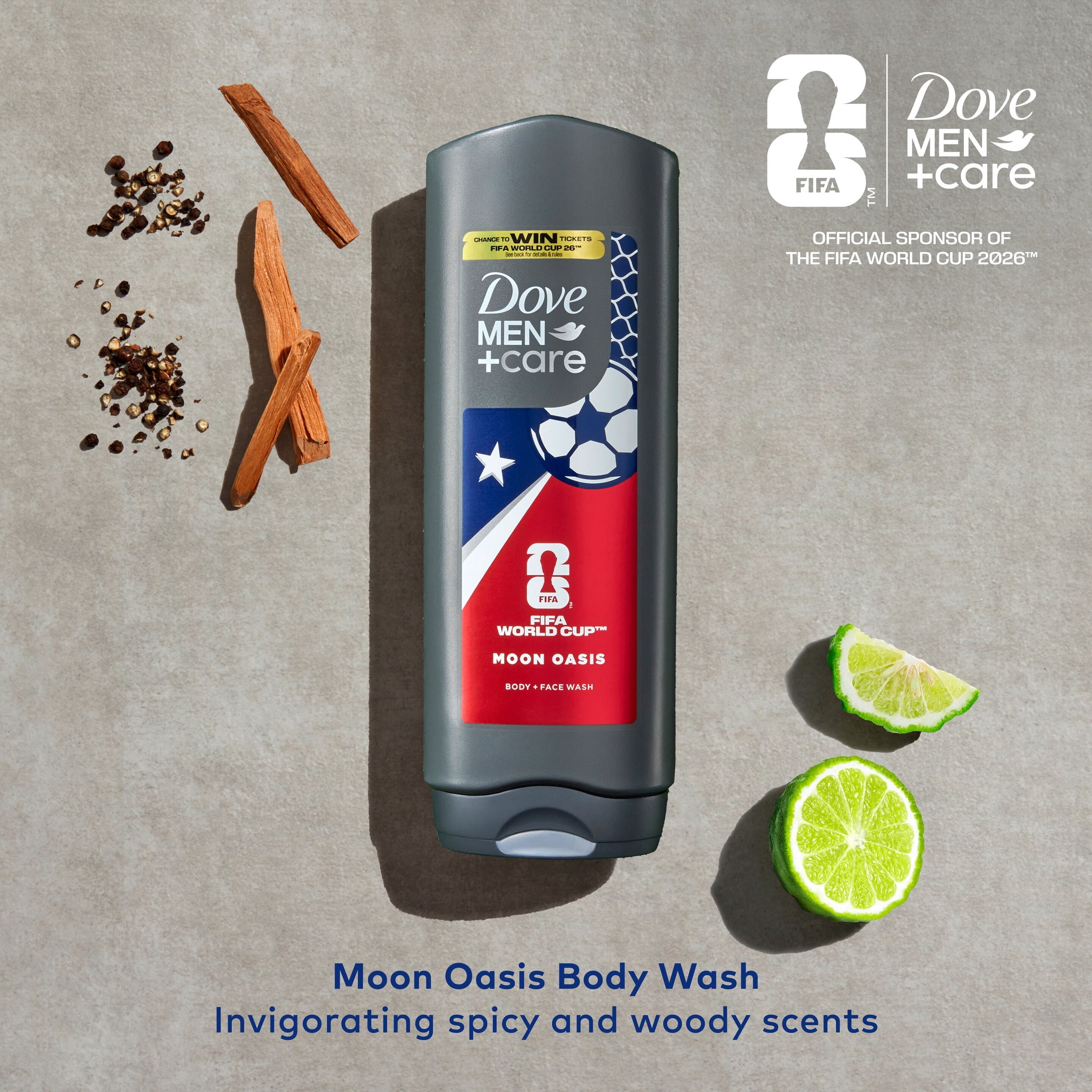 (4 pack) Dove Men+Care Limited Edition FIFA Body & Face Wash for Men Moon Oasis for Hydrated & Soft Skin, 18 fl oz