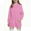 thumbnail image 2 of ZQUUVOU Children's Girls Long Pullover Sweatshirt Solid Color Hoodie Dress with Pockets for Fall Winter Casual Cozy Outfits Pink, 2 of 9