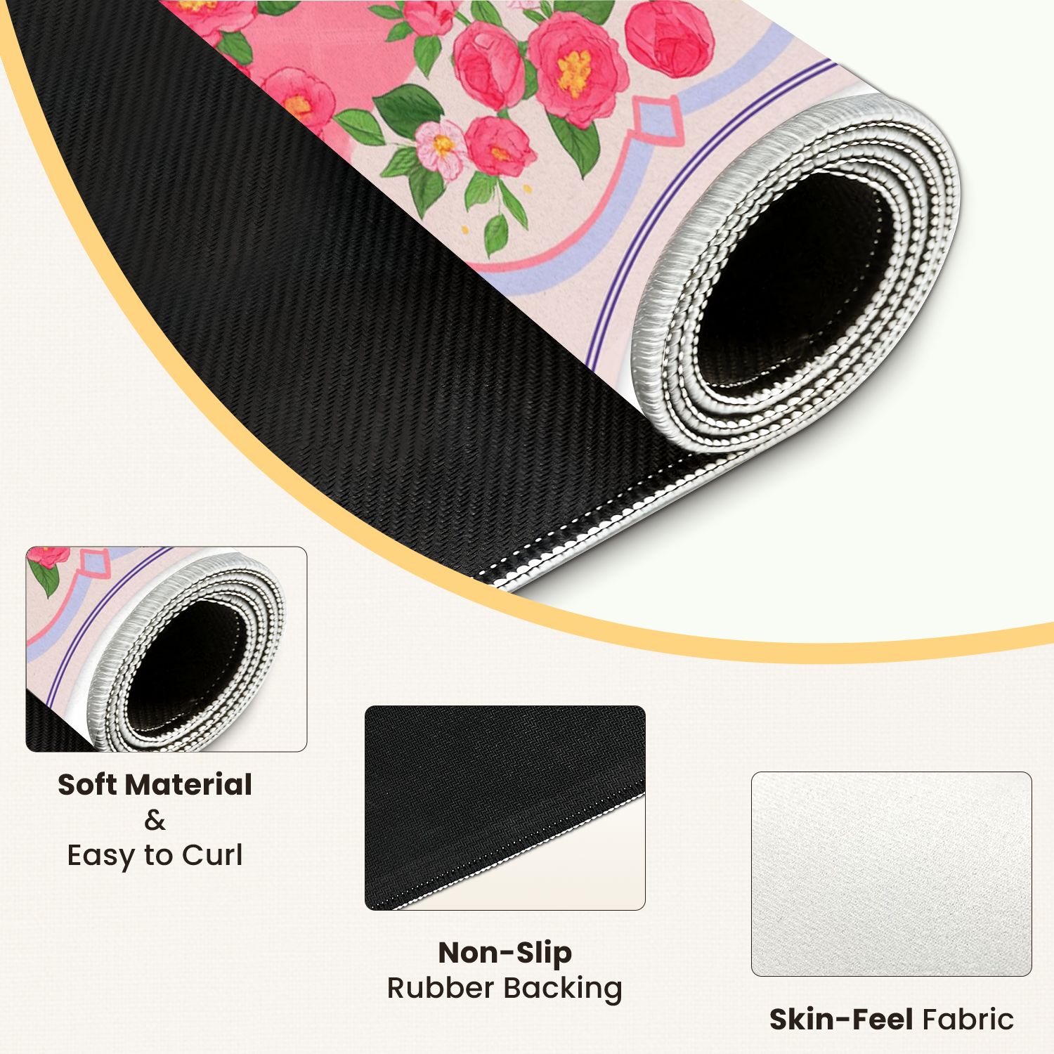 Mahjong Mat 31.5" x 31.5" Floral Pink Camellia Bouquet Soft Pastel Accents Anti-Slip and Noise Reduction Symmetry Design Mahjong Tiles Table Cover for Dominoes Poker Card Board and Tile Games