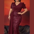 thumbnail image 4 of AURA Plus Size Evening Dress Sequin V Neck Short Sleeve Party Wear 0XL to 4XL, 4 of 6