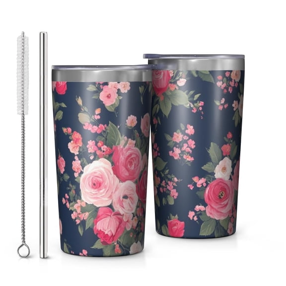 Pioneer Flower 10oz Tumblers Stainless Steel Tumbler with Lid and Straw,Vacuum Insulated Double Wall Travel Tumbler Cups with Cleaning Brush for Coffee, Tea