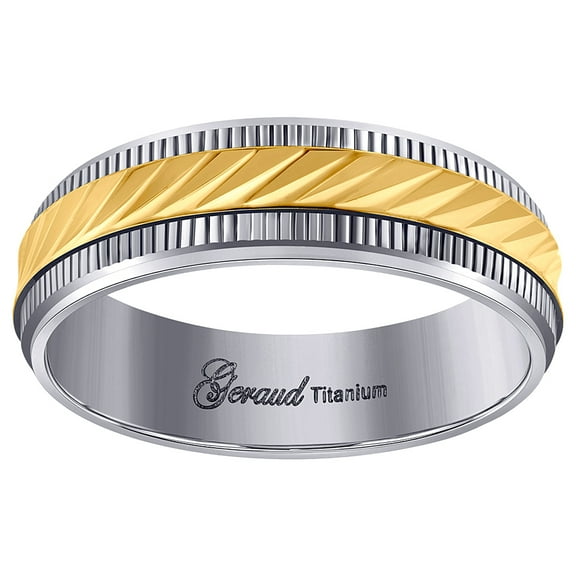 Titanium Yellow Tone Mens Beveled Edge Comfort-Fit Wedding Band 7mm Size 10.5 Wedding Band for Men