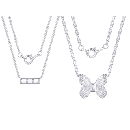 Fine Silver Plated Double Necklace Set with Simulated Diamonds Adult
