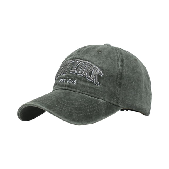 Voska Baseball Hat New-York Distressed-Adjustable-Strapback - Washed Twill Hat Unisex Army Green One Size