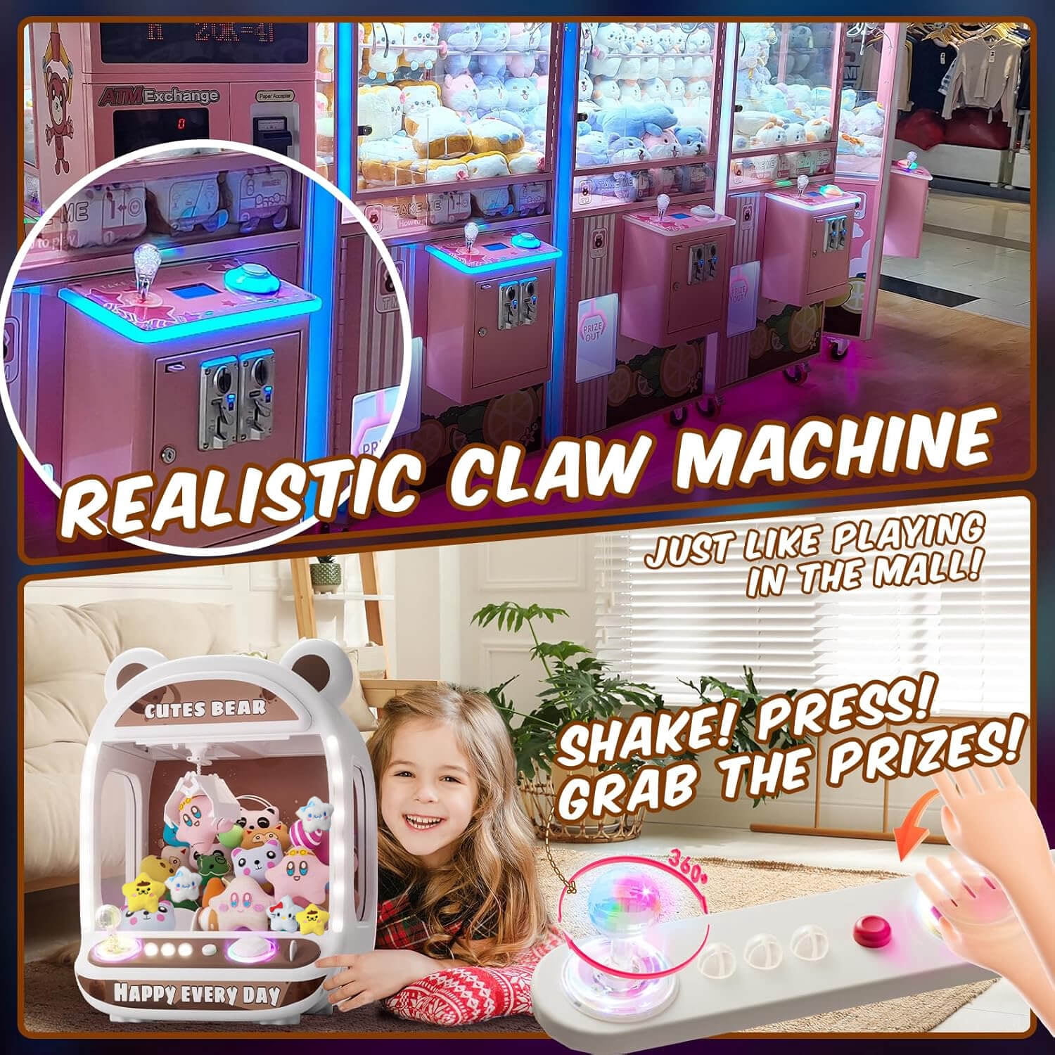 Ruvince Claw Machines Kids Arcade Mini Vending Machine with Squishy Toy Candy Dispenser Machine,Claw Game Machine Gifts for Boys Girls