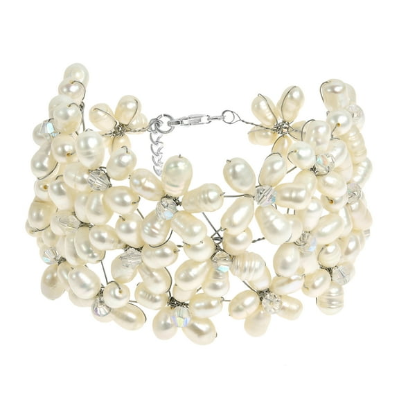 AeraVida Classy Freshwater White Pearls Cluster Adjustable Bracelet