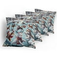 thumbnail image 5 of Ambesonne Cat Throw Pillow Cover 4 Pack, Cottages Ice Skating Kitties, 20", Soft Blue Burnt Orange, 5 of 7