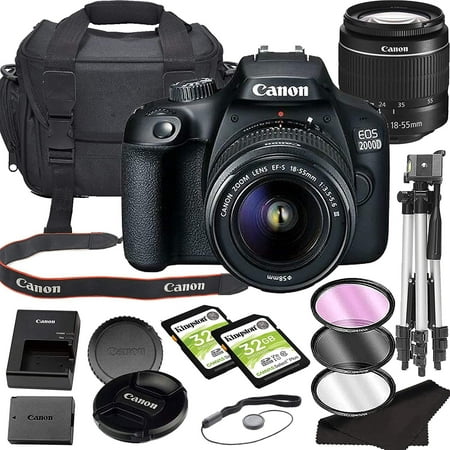 Canon EOS 2000D (Rebel T7) DSLR 24.1MP Camera with 18-55mm Lens with Built-in Wi-Fi|24.1 MP CMOS Sensor, |DIGIC 4+ Image Processor and Full HD Videos + 64GB Memory Bundle