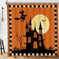 thumbnail image 2 of Halloween Shower Curtain Witch Flying to Moon Haunted House Bats Bath Polyester Curtains 72x72 inch, 2 of 7