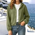 thumbnail image 2 of Edvintorg Womens Jacket Cotton and Linen Long Sleeve Casual Coat Lightweight Hooded Button Down Outerwear with Pocket Clothes for Women Army Green S, 2 of 9