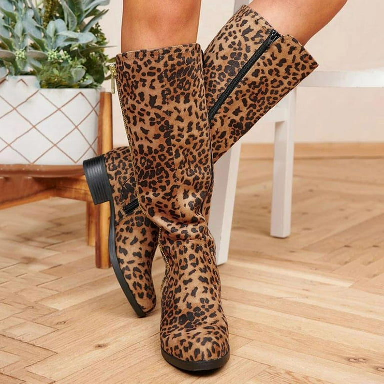 kom videre rim Ligner Boots Side Zipper Women's High Bottom Print Leopard Boots Boots Top Flat  Fashion Women's Boots - Walmart.com