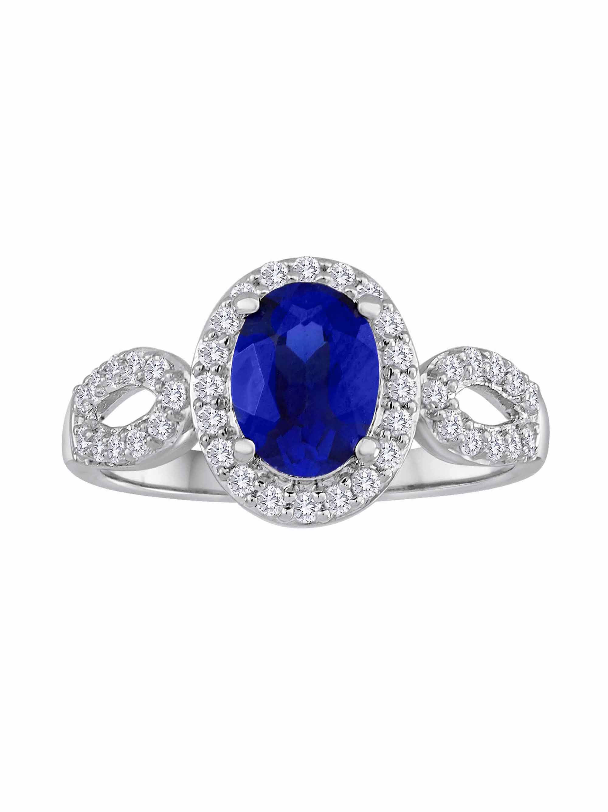 Lab-Created Sapphire and CZ Fine Silver-Plated Brass Boxed Set with Earring, Ring and Pendant, 18"
