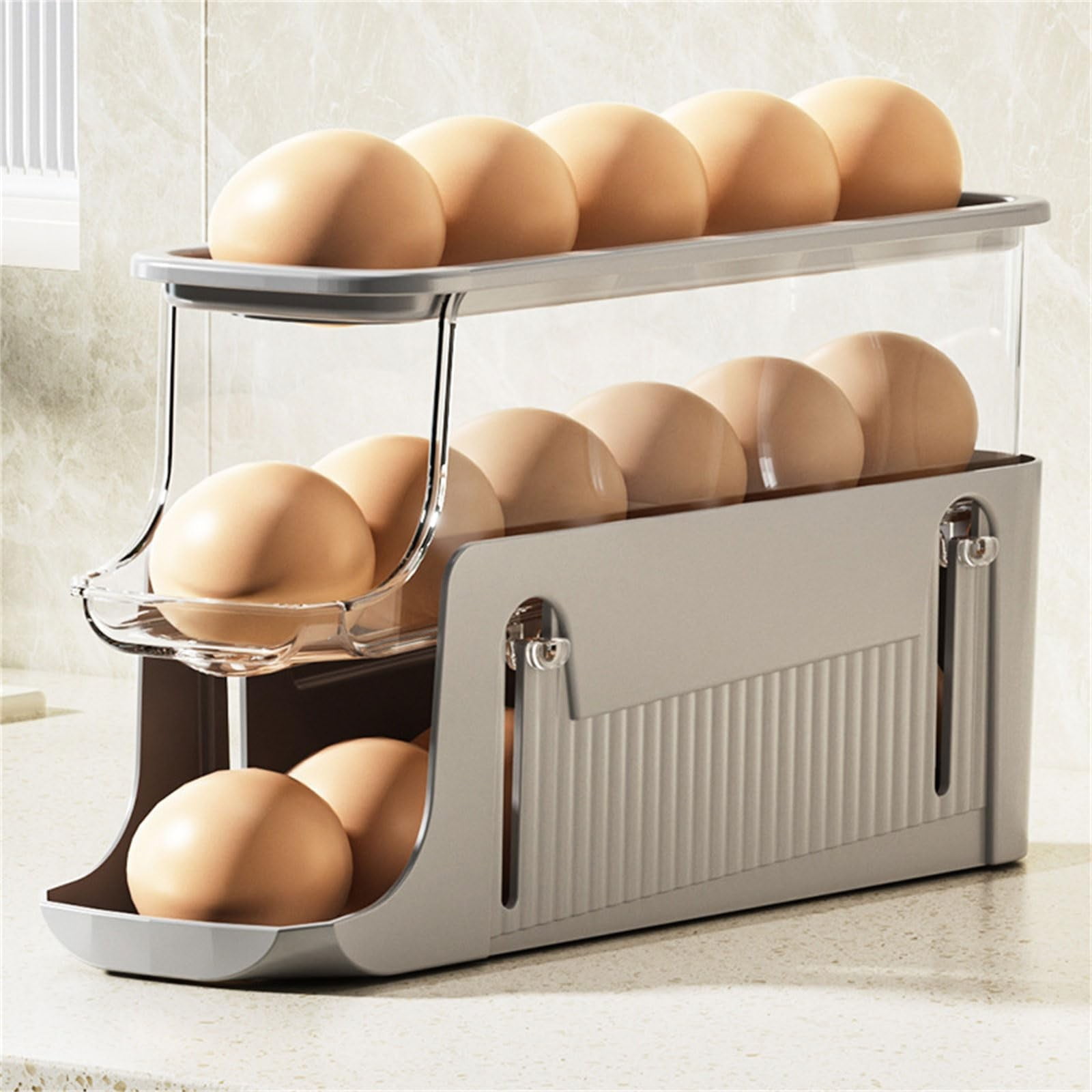 LKZQHMC Auto Rolling Fridge Egg Organizer, Space Saving Eggs Dispenser for Refrigerator Storager, Home Egg Holder, 1 Pc