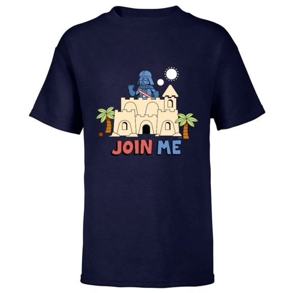 Star Wars Darth Vader Sand Castle Summer Beach Join Me Funny - Short Sleeve T-Shirt for Kids - Customized-Navy