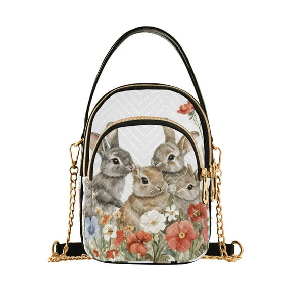 ALAZA Chain Crossbody Bags for Women Flowers Bunny Shoulder Handbag Phone Purse