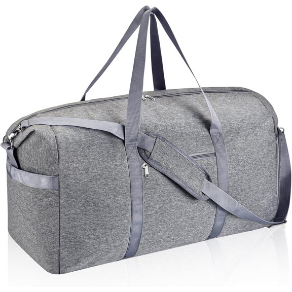 65L Duffle Bag with Shoes Compartment, Foldable Carry Bag Travel Duffel Bags Overnight weekender Gym Bag with Wet Pocket for Women Men(Grey)