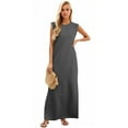 thumbnail image 6 of 2025 Women Summer Round Neck Casual Loose Split Wrinkle-Free Long Maxi Beach Dress with Pockets, 6 of 7