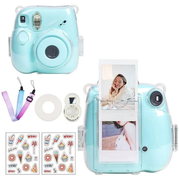 Caiyoule Clear Case for Fujifilm Instax Mini 7  Camera Protective Case with Back Photo Storage Pocket, Selfie Mirror, Adjustable Shoulder Strap