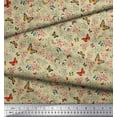 thumbnail image 2 of Soimoi Beige Japan Crepe Satin Fabric Flower & Butterfly Print Fabric by Yard 42 Inch Wide, 2 of 3