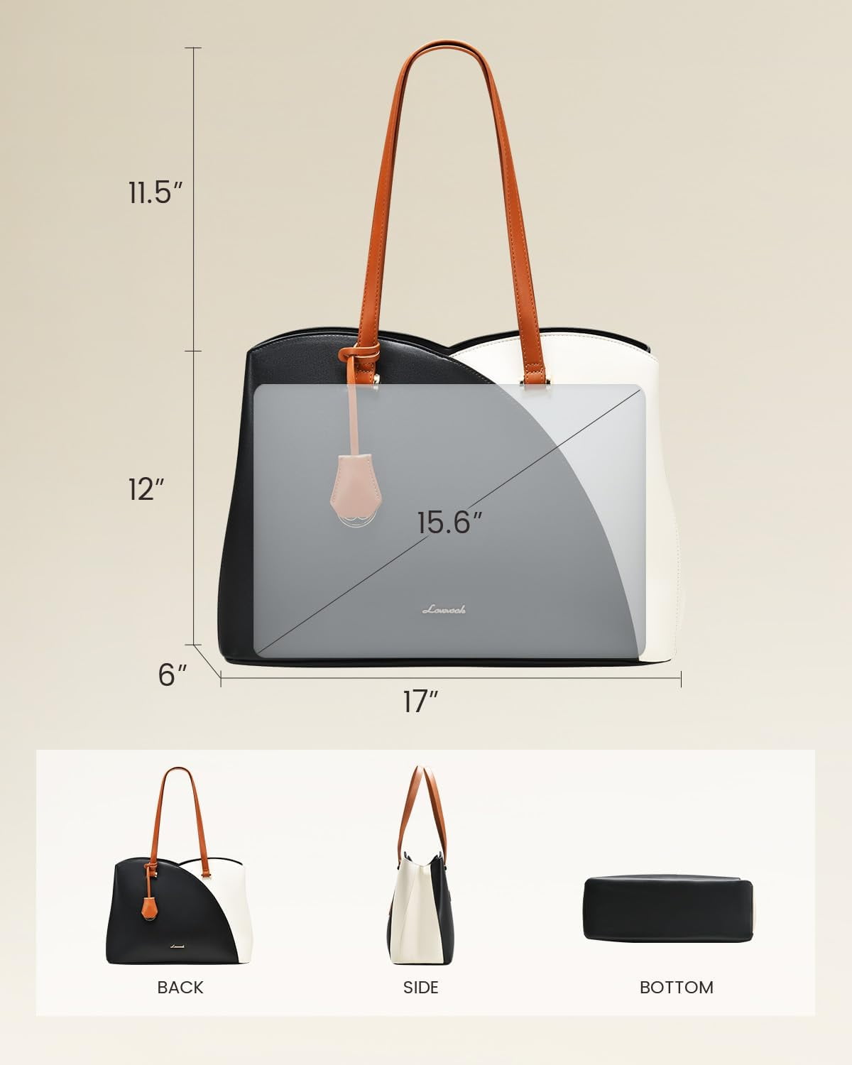 LOVEVOOK Laptop Tote Bag for Women, Work Bags Laptop Bag Teacher Tote Bag, Leather Computer Bag Large Purses Handbag Professional Briefcase, Black, Fits 15.6 Inch Laptop, Black