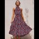 thumbnail image 5 of Vestido Bohemio de Verano para Mujer, Sin Mangas, con Estampado de Lunares, Cuello Halter, Volantes, Dobladillo y Cinturón Azul y Rojo S, 5 of 7