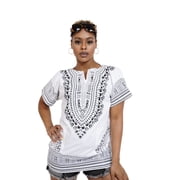 White Traditional African Print Dashiki Shirt - Small