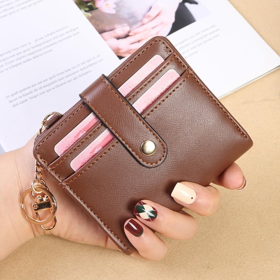 Women's Wallet with Keychain Ultra-Thin Double Fold Mini Wallets Multiple Slots Credit Card Holder Ladies Girls Portable Coin Purse