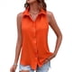 thumbnail image 3 of Camisas Sin Mangas con Botones para Mujer, Blusas Informales de Negocios con Cuello en V y Cuello Halter Naranja Rojo S, 3 of 8