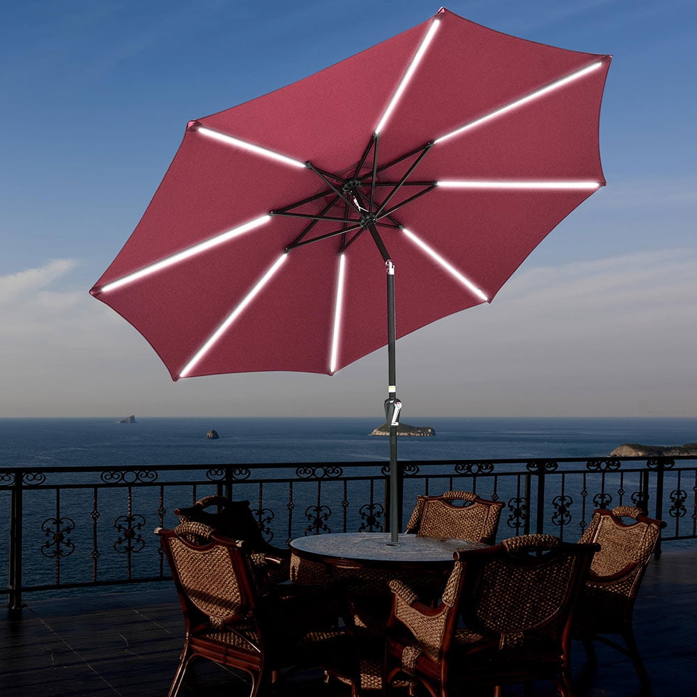Yescom 9ft 8 Ribs Patio Umbrella With Solar Light Tilt And Crank Outdoor Market Table Umbrella For Backyard Pool Walmart Com Walmart Com
