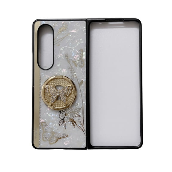 Allytech Galaxy Z Fold 4 Case, Glitter Butterfly Design Shockproof Anti-scratch Camera Lens Protective Kickstand Back Case Cover for Samsung Galaxy Z Fold 4 7.6" -
