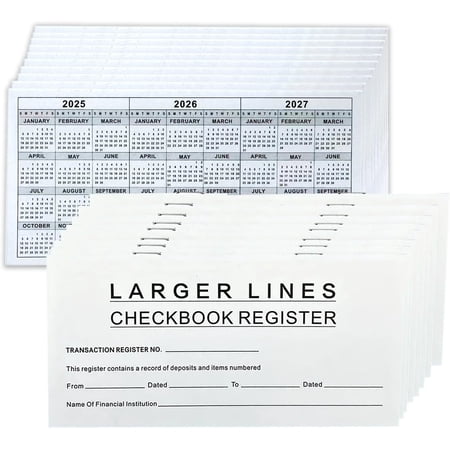 26 Pack Checkbook Register, Check Registers for Personal Checkbook, 6" × 3", Blank Ledger Transaction Registers for Personal or Business Bank, Saving Account, Deposit and Credit Card, Thick