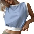 thumbnail image 1 of Moda mujer corto o-cuello moda impreso chaleco sin mangas exterior ombligo inferior Tops blusa Fridja  qr2588, 1 of 4