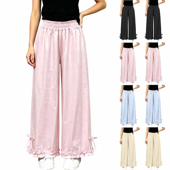 Rvasteizo Girls Elastic Waist Pants Ruffled Hem High Waist Wide Leg Fall Winter 5-15Y Kids Trousers 15 Years