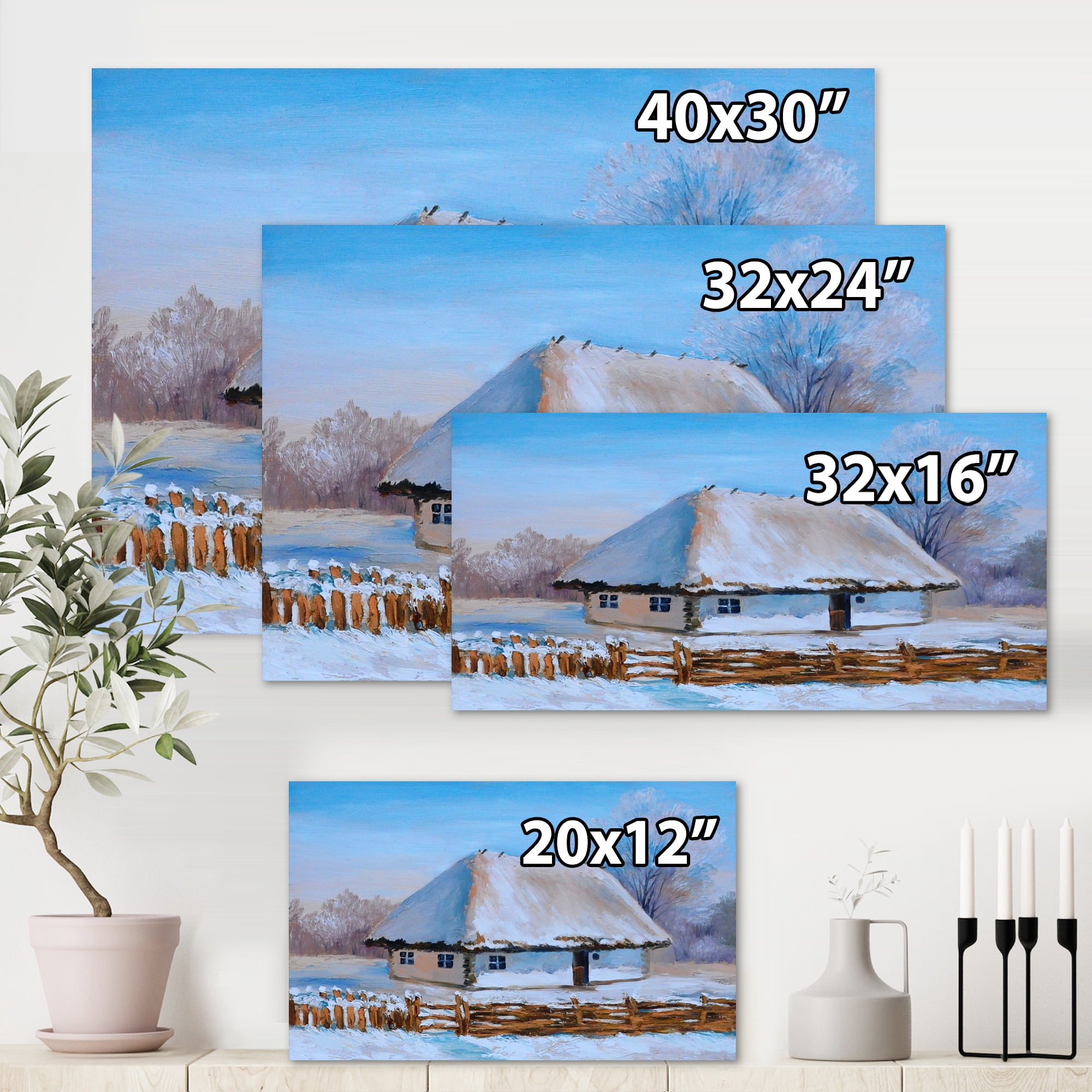 Designart ' Traditional Cottage Covered With Snow In Winter I ' Traditional Canvas Wall Art Print