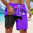 thumbnail image 4 of TrendOFT Men's Swim Trunks Funny Face Print Elastic Drawstring Waist Board Shorts Summer Casual Beach Resort Stretch Bathing Suit Purple L, 4 of 5
