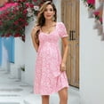 thumbnail image 4 of Womens Shirred Maternity Dresses Short Sleeve Dresses with Ruffe Trim Ruched Flounce Hem Dress, 4 of 5