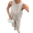 thumbnail image 3 of Women'S 2 Piece Gingham Set Summer Outfits Ruffle Tank Top and Wide Leg Pants Matching Lounge Set Brown M, 3 of 10