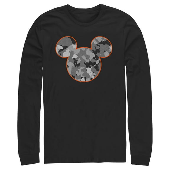 Men's Mickey & Friends Gray Camo Mickey Mouse Logo Long Sleeve Shirt Black Large