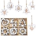 thumbnail image 1 of Juego de 24 adornos navideños de madera para colgar en el árbol de Navidad, ideales para el invierno, estilo rústico 3D de granja., 1 of 5