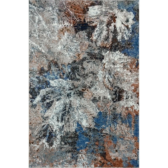 Laddha Home Designs 5.25' x 7.5' Blue and Gray Distressed Abstract Rectangular Area Throw Rug