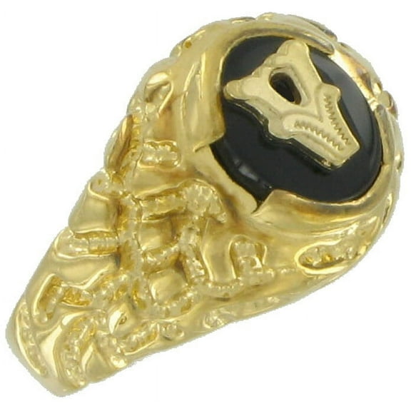 Ring Gold Tone Black Onyx V Initial Signet Size 9 Mens Adult Male
