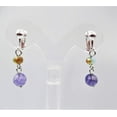 thumbnail image 3 of Clip on 1 1/2" silver white, brown and purple bead dangle earrings, 3 of 4