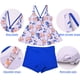 thumbnail image 5 of Traje de baño deportivo para mujer, bikini de dos piezas, pantalón tipo bóxer sin aros, con almohadillas removibles, diseño de hojas blancas y pantalón negro, talla 2XL (GM2101#)., 5 of 6