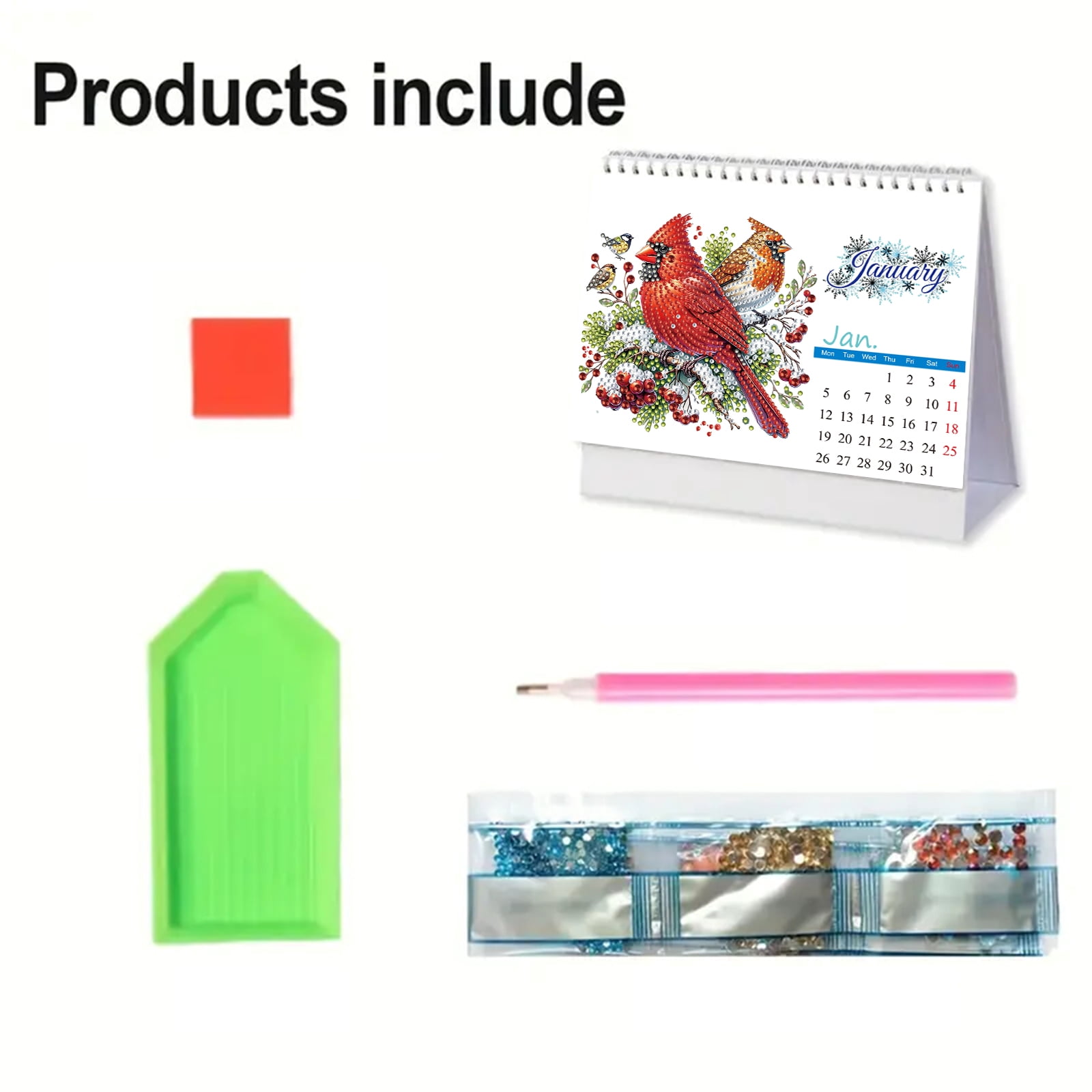 FLOPESN 2Pcs 2026 Desk Calendar DIY Diamond Painting Craft Kit – Complete Paper Calendar with Special Drills, Holiday Wreath & Gnome Themes for Home Office Decor
