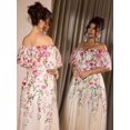 thumbnail image 4 of Plus Size Womens Multicolor Embroidered Off-Shoulder Short Sleeve Cinched Waist Maxi Flare Dress For Parties, 4 of 8