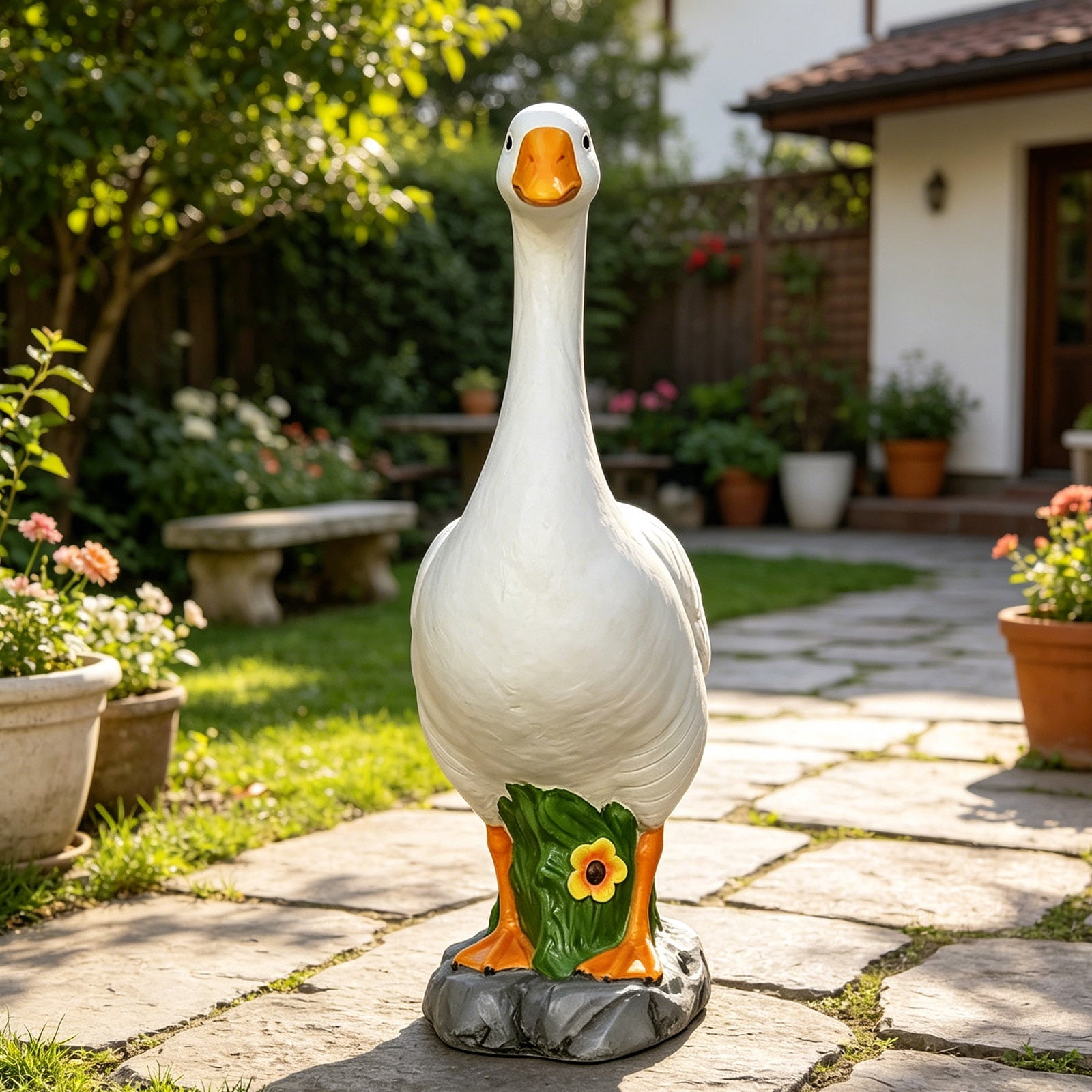 Large Porch Gooses Statue, Realistic Hollow Plastic Garden Goose