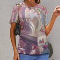 thumbnail image 6 of Butterfly Dancing Womens Tops Women's Fashion Casual Short Sleeve Flower Print Round Neck Pullover Top Blouse, 6 of 6