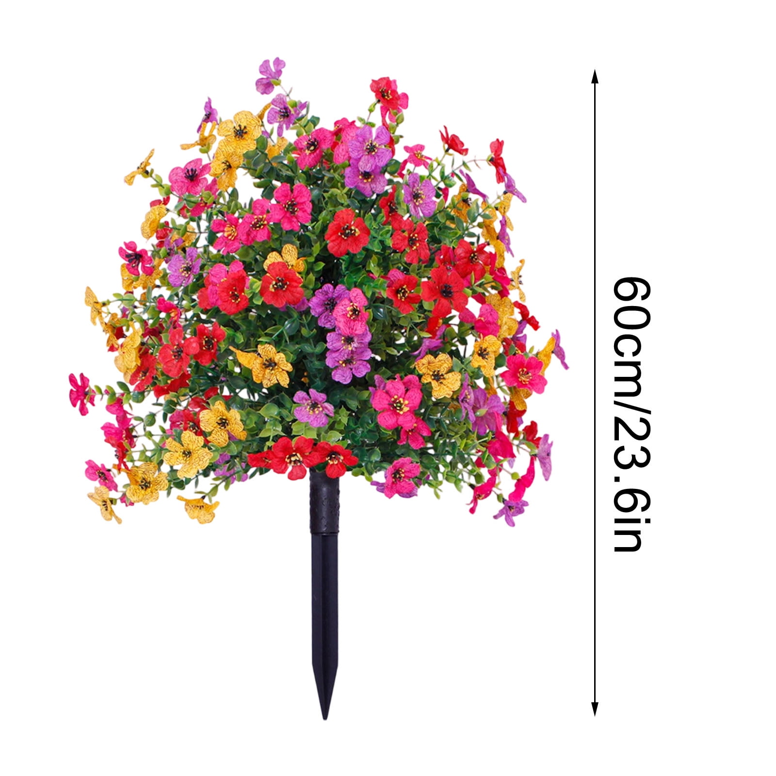 Artificial Flowers with Ground Spikes, Garden Stake Faux Greenery Shrubs 24" Garden Accessories for Farmhouse Outdoor Outside Garden Porch Patio Wedding Party Decoration Multicolor 2pcs