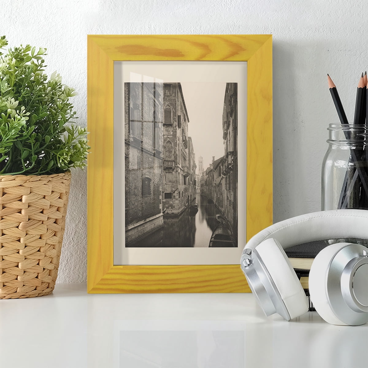 Vintage Views of Venice V - Framed Print w/glass - Sunflower Yellow
